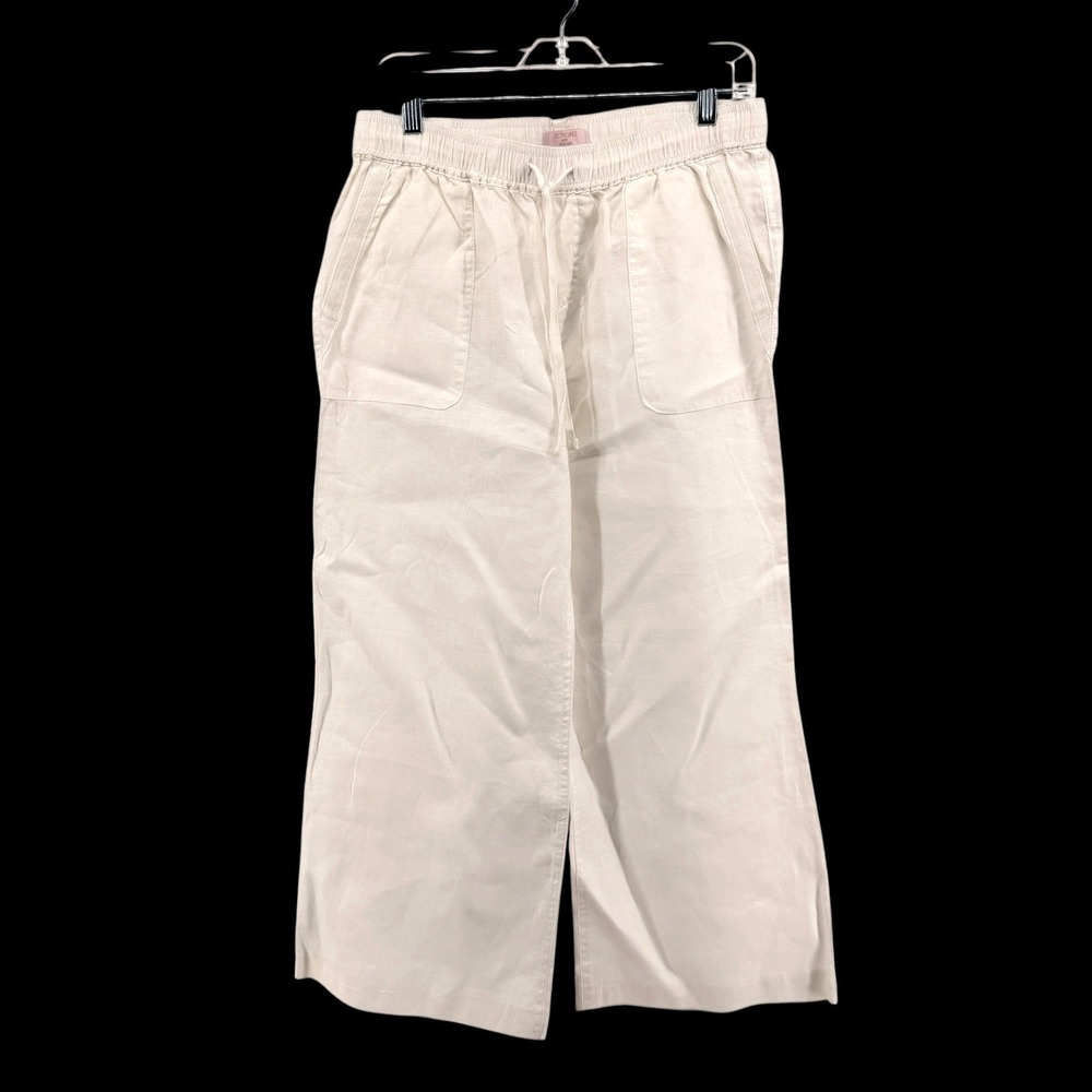 St. Tropez West Wide Leg Pants Womens Medium Pre-Owned White 100%‎ Linen Coastal